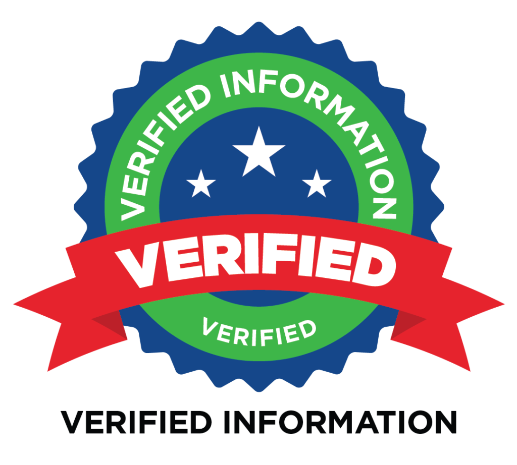 Verified badge with stars and ribbon, indicating verified information for authenticity and trustworthiness.